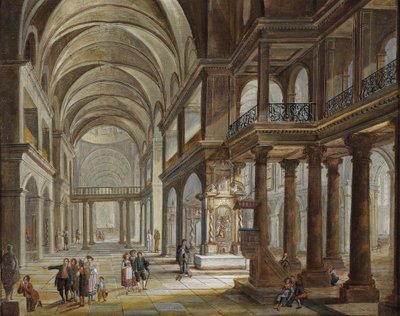 A Church Interior, signed and dated bottom center by Christian Stocklin